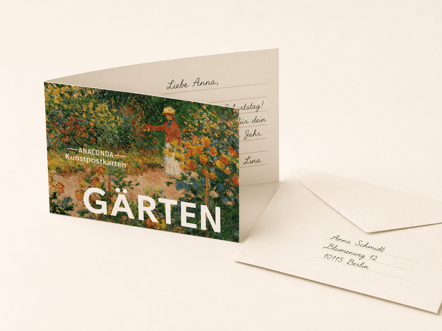 Folded greeting card and addressed envelope