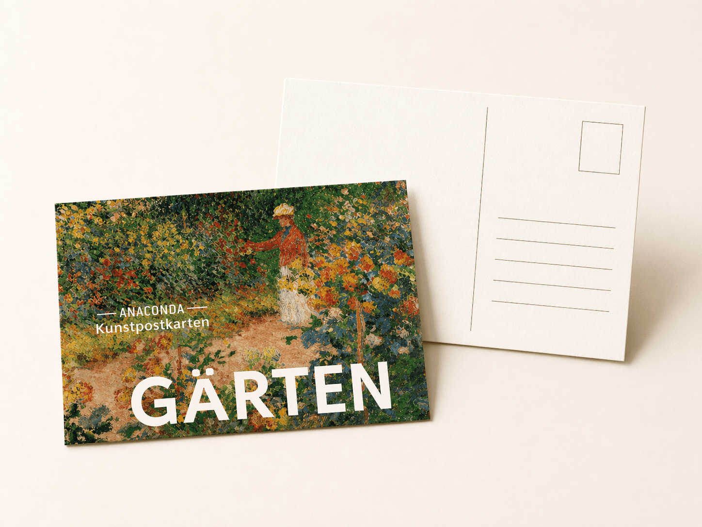 Handwritten postcard product photographed with a matching envelope